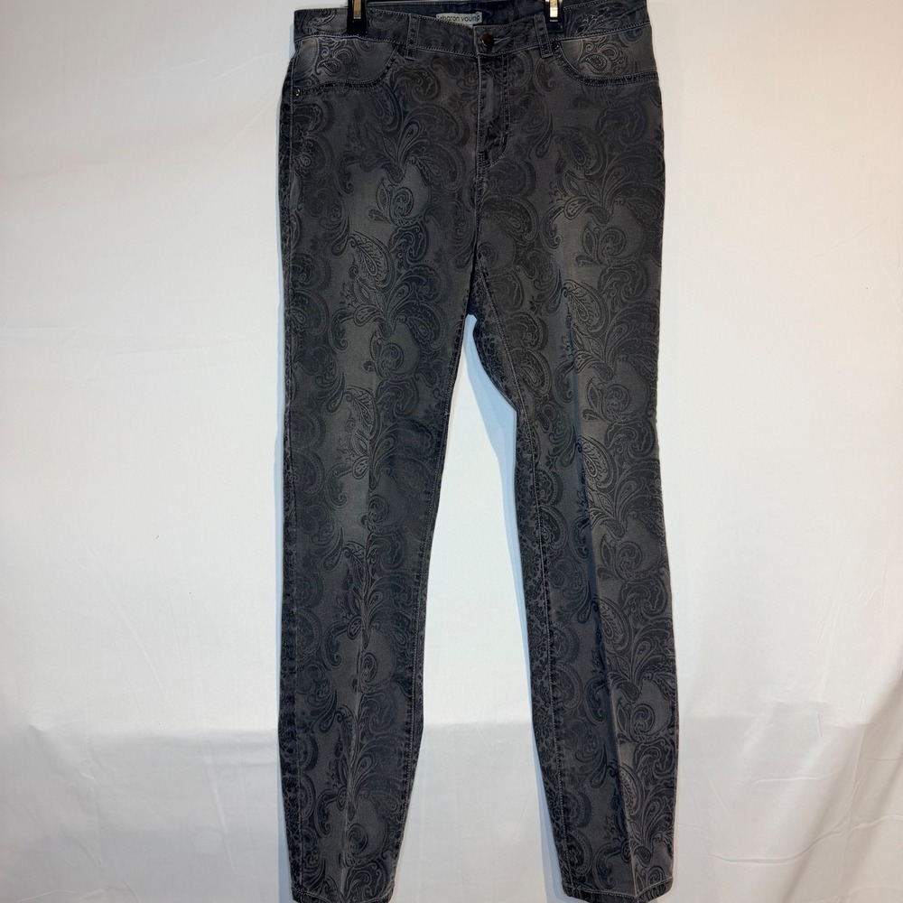Sharon Young Womens Gray Paisley Print Slim Leg Pants Size 12 Style 0822PC4